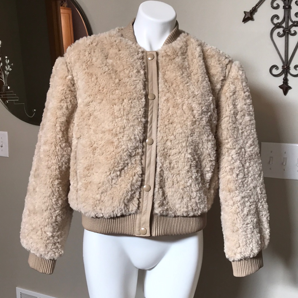 Dh New York Cream Faux Fur Bomber Jacket
